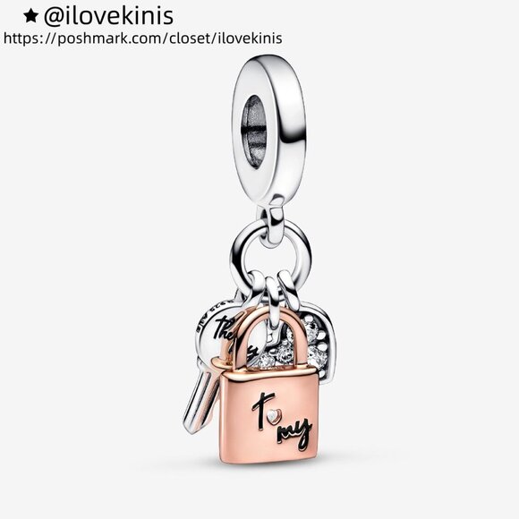 Pandora Two-tone Key, Padlock & Heart Triple Dangle Charm - Picture 1 of 5